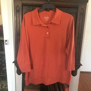 VICKI WAYNE: ORANGE COLLARED 3/4 SLEEVE T-SHIRT XL